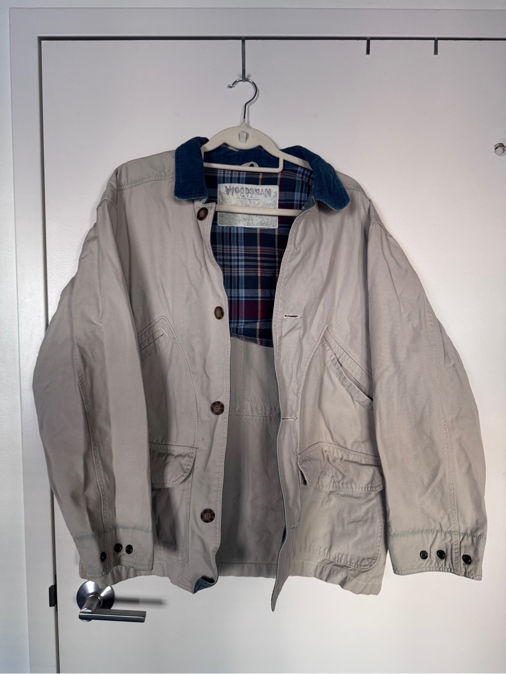 Vintage Beige Field Jacket with Blue Corduroy Collar